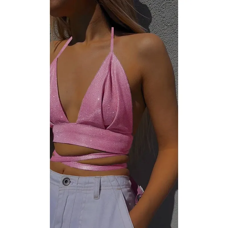 Shimmery Halter Neck Crop Top