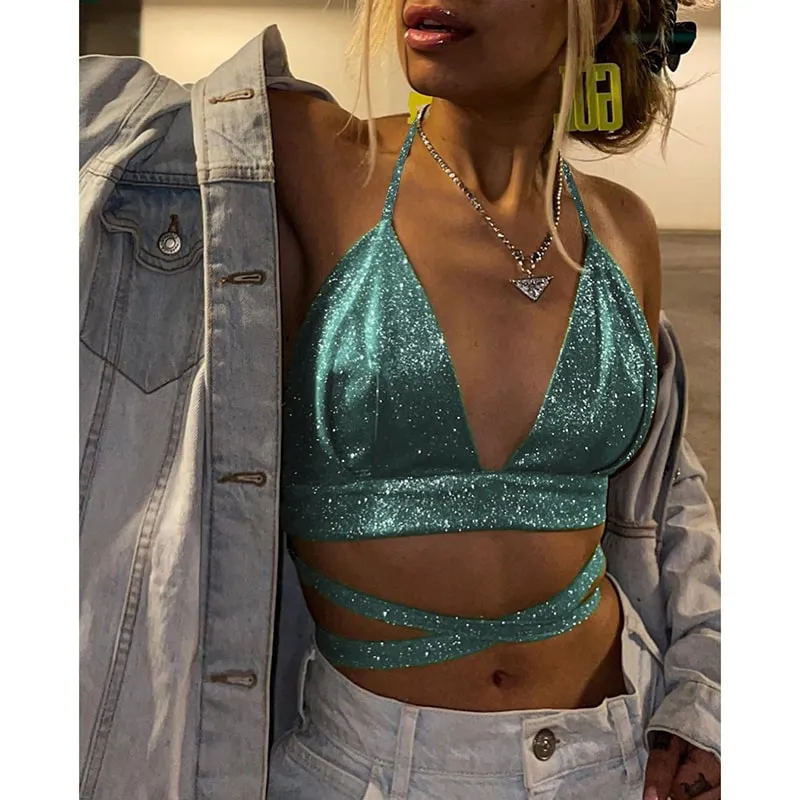 Shimmery Halter Neck Crop Top