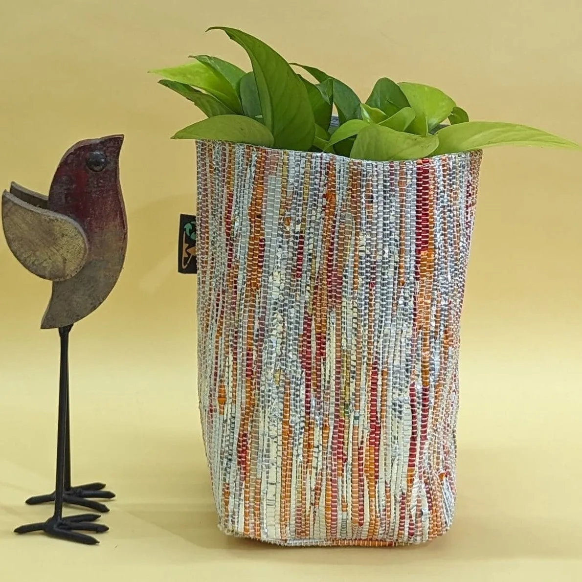 Shimmery Multicolored Upcycled Handwoven Grow Pot Medium (GPM0824-007) PS_W