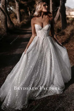 Shimmery Strapless Sweetheart Neck Corset A-line Wedding Dress