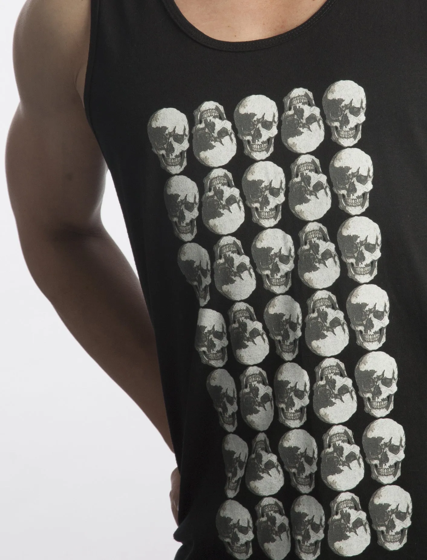 Skulls Grid Black Ink Tank by Robert Bowen