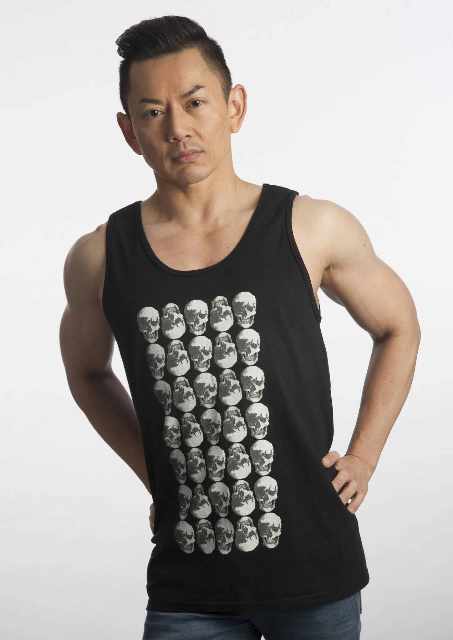 Skulls Grid Black Ink Tank by Robert Bowen