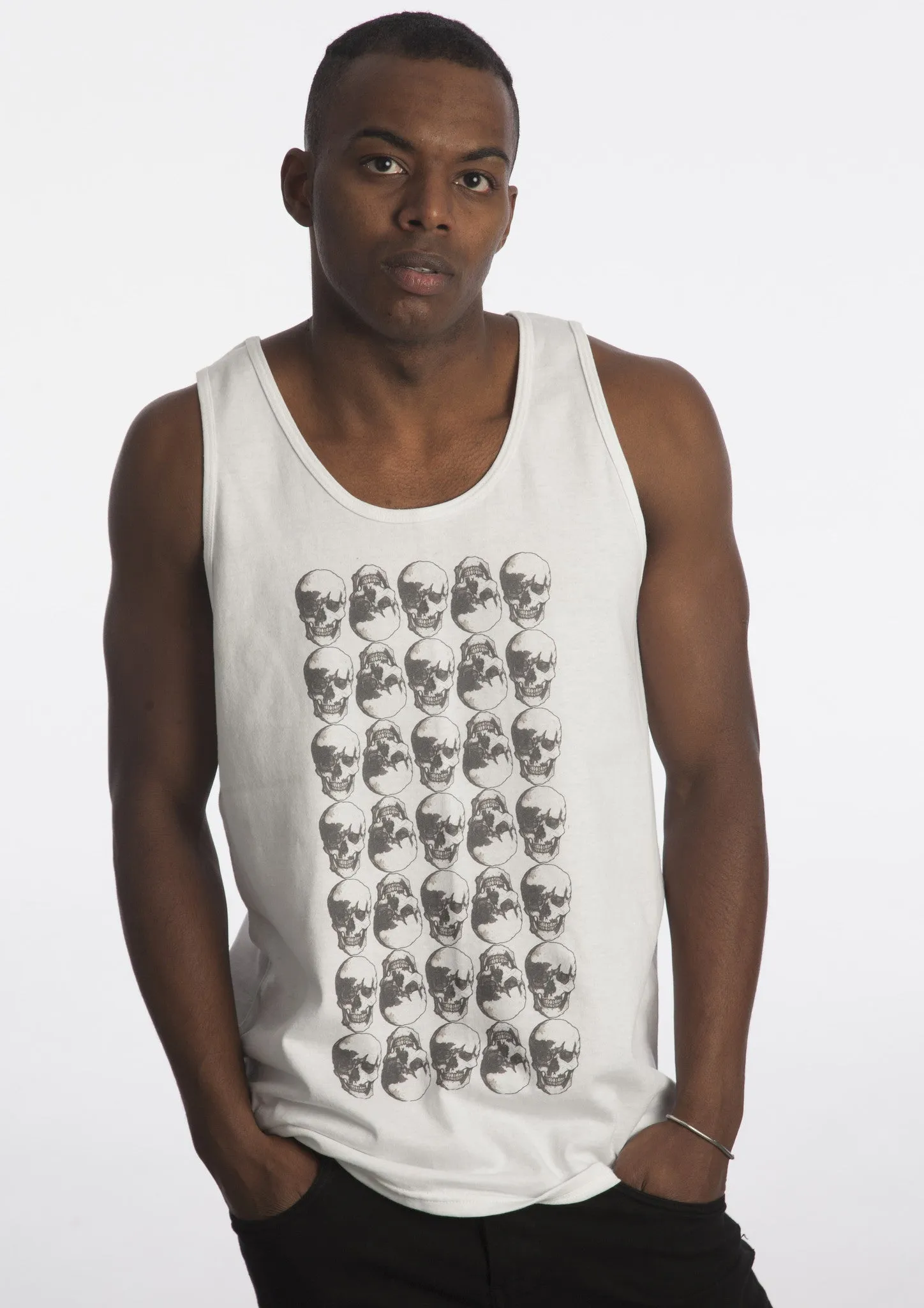 Skulls Grid Black Ink Tank by Robert Bowen