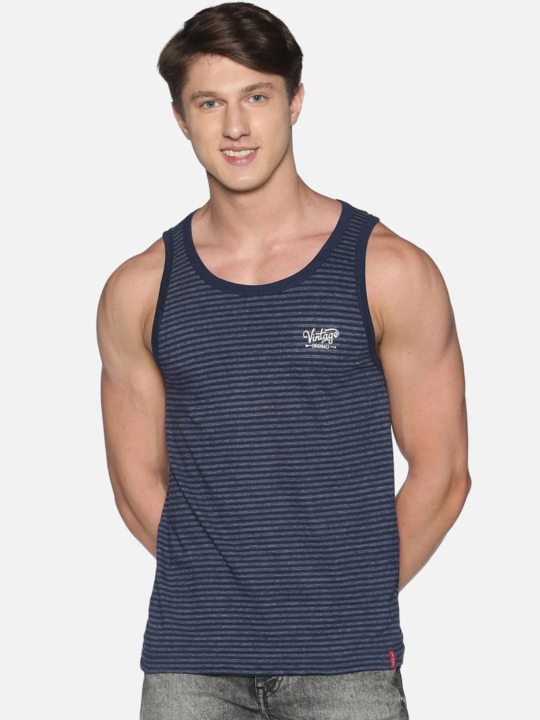 Sleeveless Blue Sando Vest Tank Top for Men