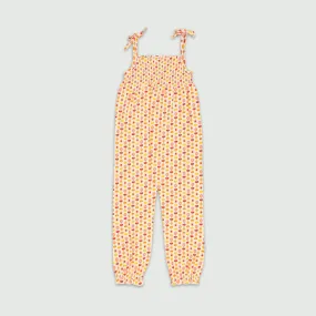 Smocked Jumpsuit - Indian Flora White