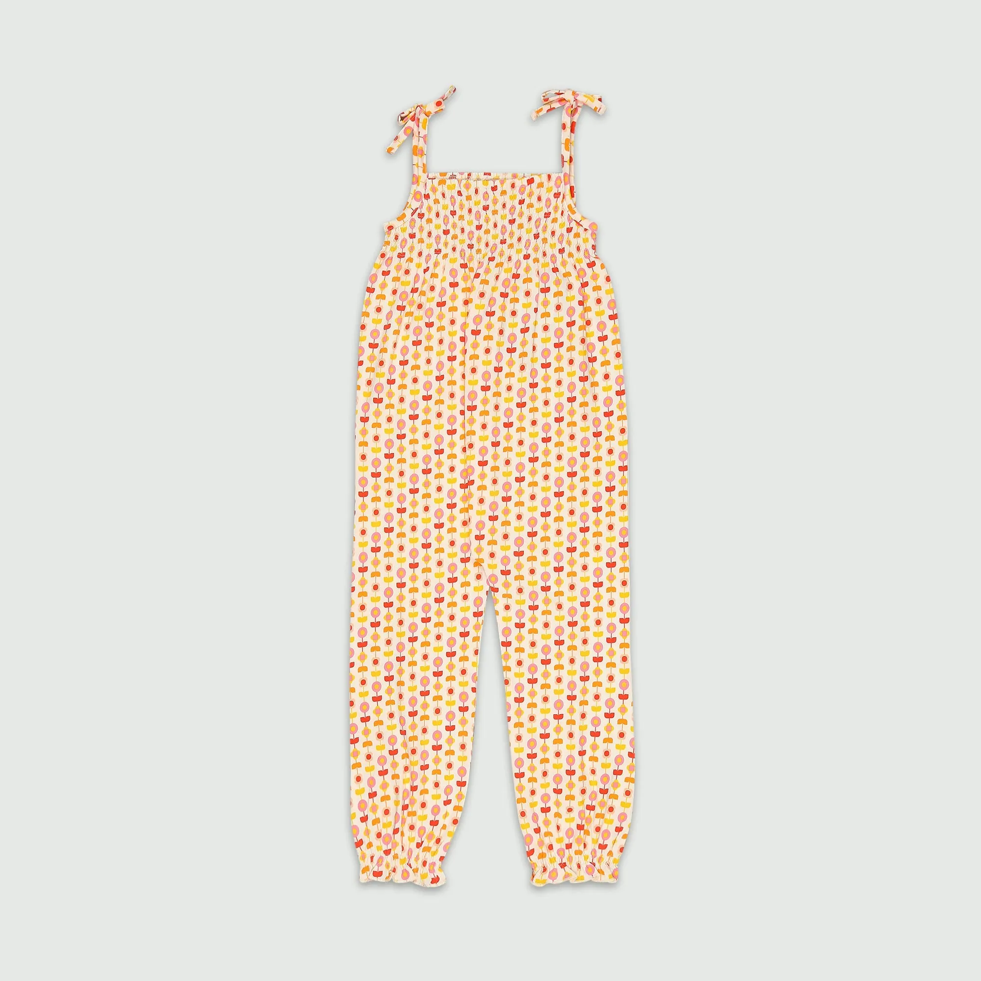 Smocked Jumpsuit - Indian Flora White