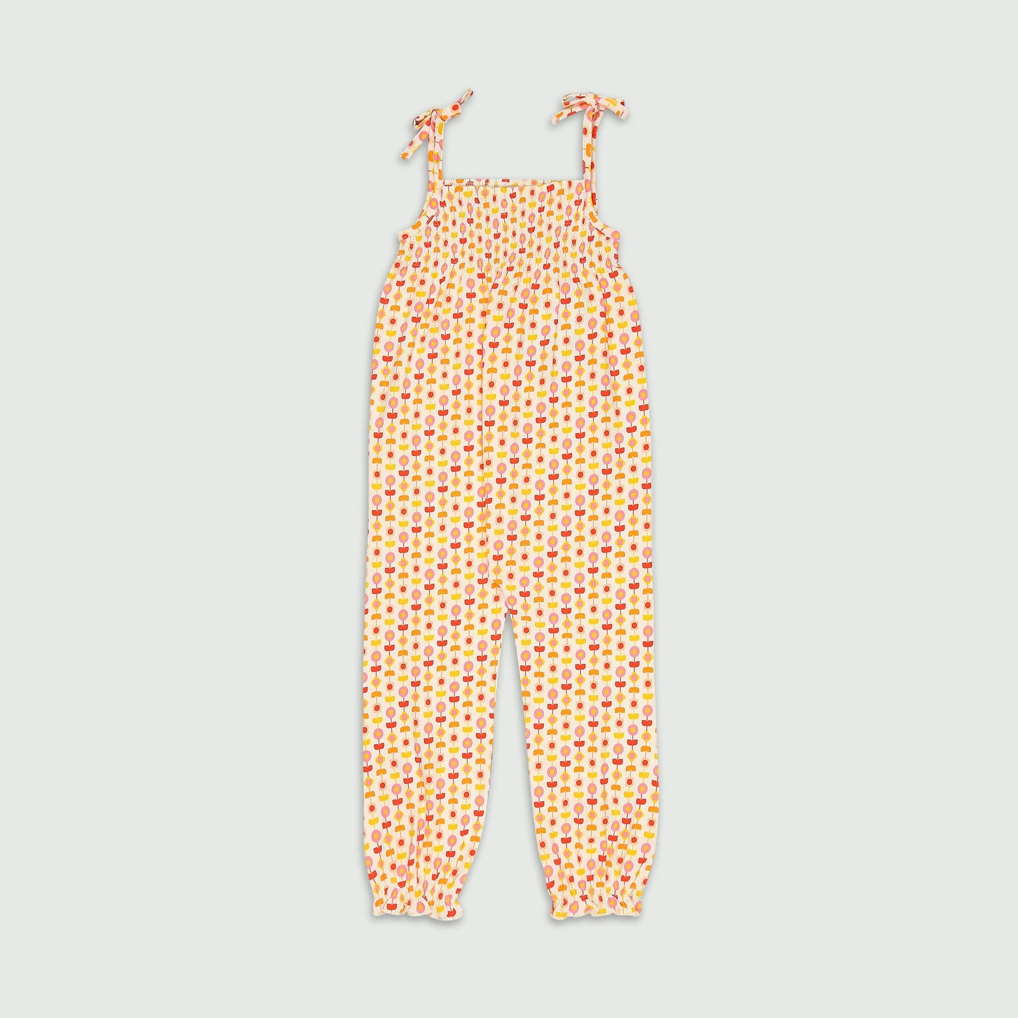 Smocked Jumpsuit - Indian Flora White