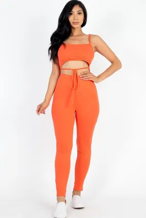 Solid Tie Front Cut Out Jumpsuit