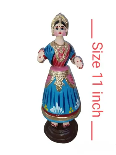 Sri Durga Creations Tanjore Dancing Doll/Golu Doll[Red, Blue, Yellow] Size 11 inch