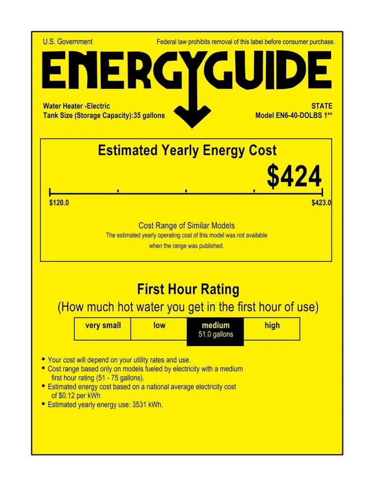 State Proline Series 38 Gallon Capacity 4.5 kW Heating Input Lowboy Top Connect Electric Water Heater