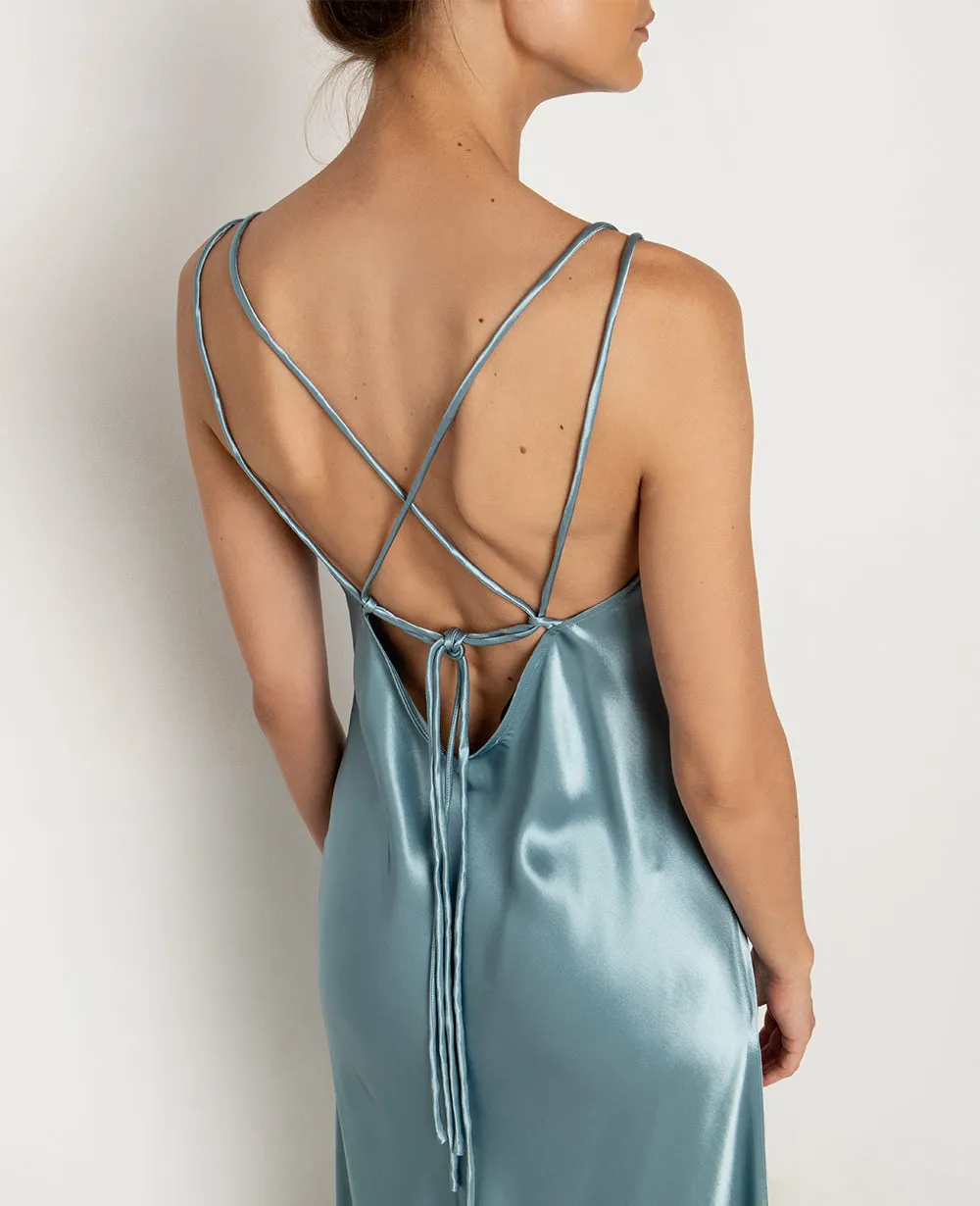 STRAPPY MIDI DRESS "SILKY" - SKY