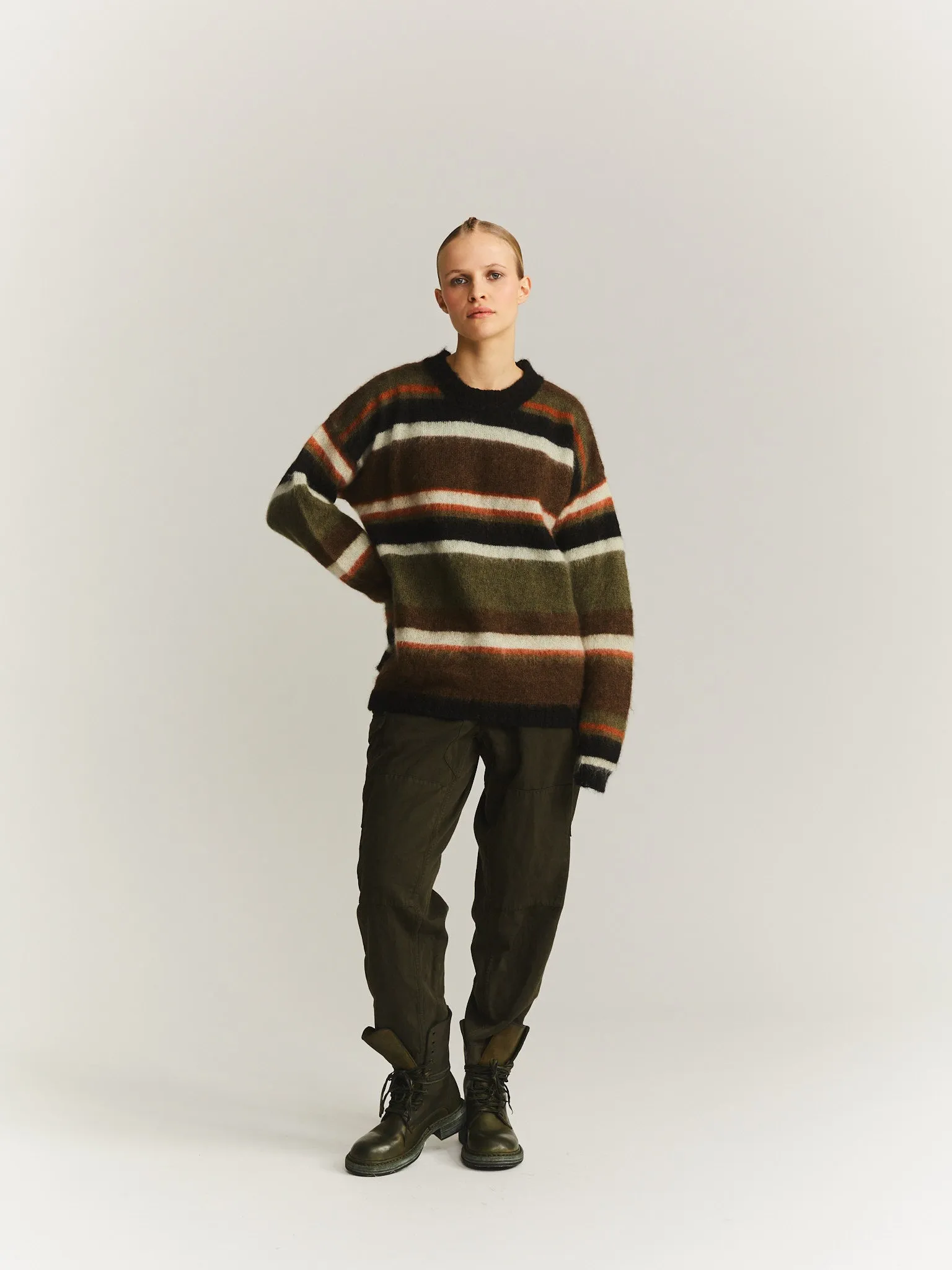 STRIPE MOHAIR JUMPER - MOSIL - KHAKI