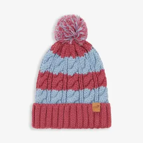 Striped Cable Bobble Hat Pink