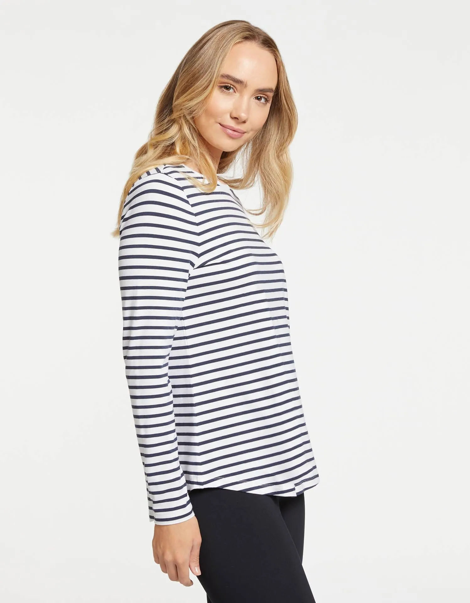 Striped Loose Fit Long Sleeve Swing Top UPF 50  Sensitive Collection