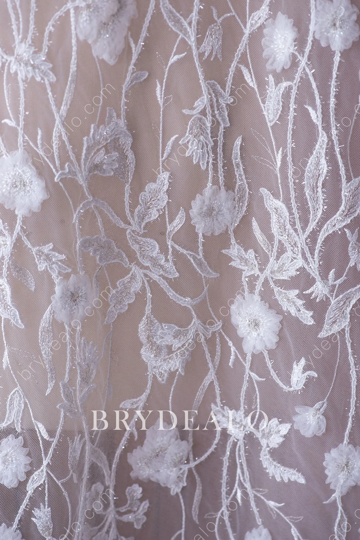 Stylish Sequin Flowers Vine Bridal Lace Fabric By the Yard