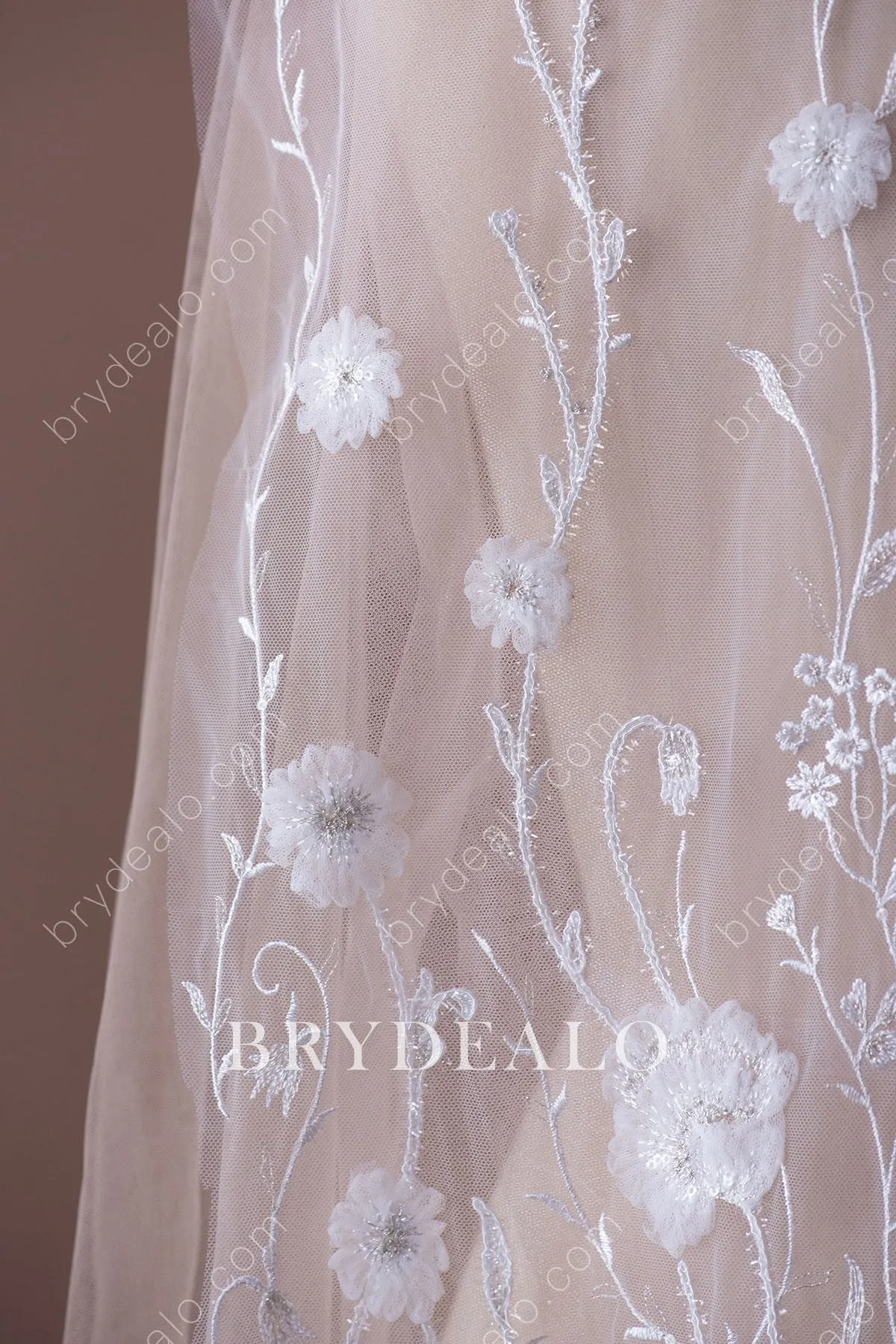 Stylish Sequin Flowers Vine Bridal Lace Fabric By the Yard