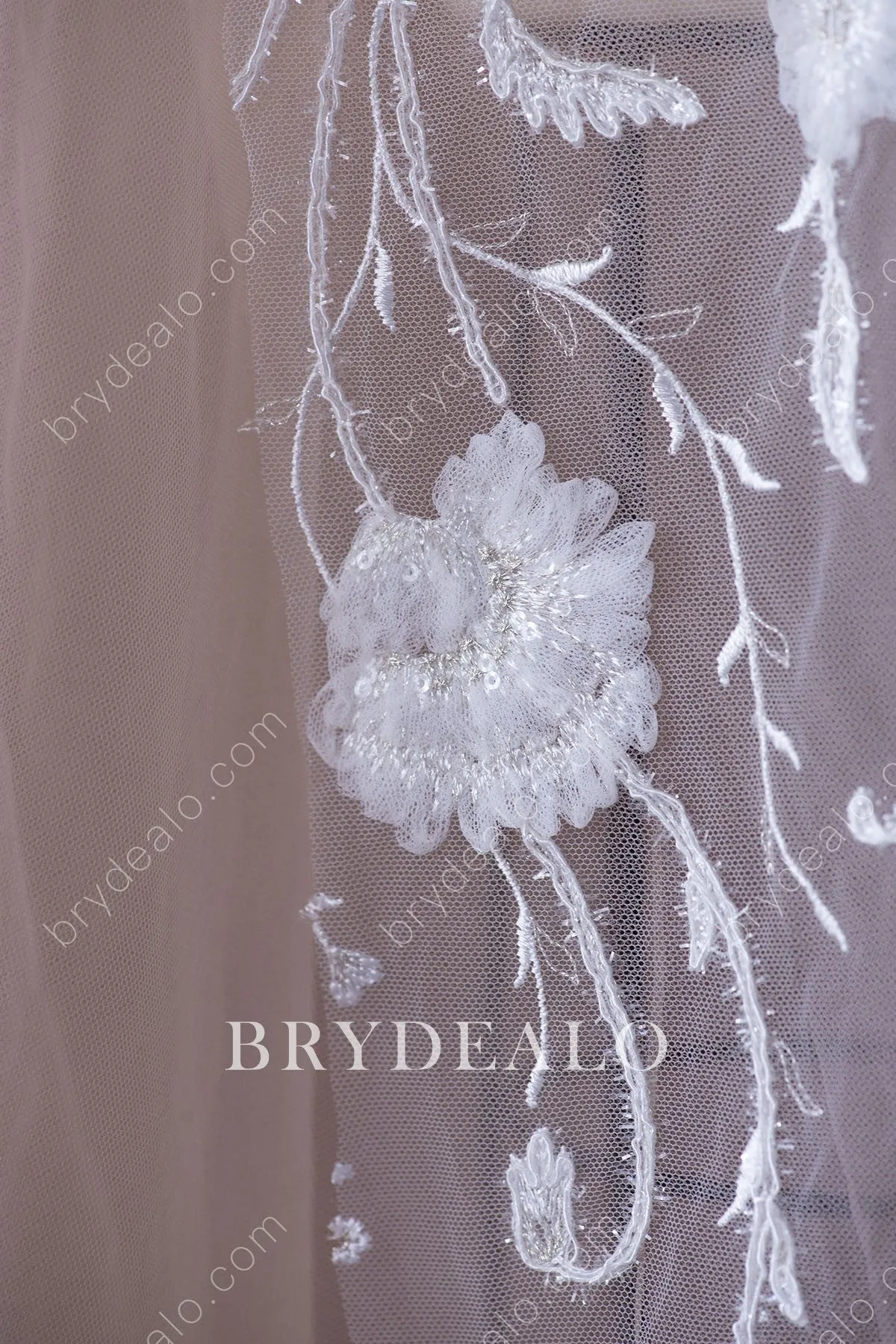 Stylish Sequin Flowers Vine Bridal Lace Fabric By the Yard