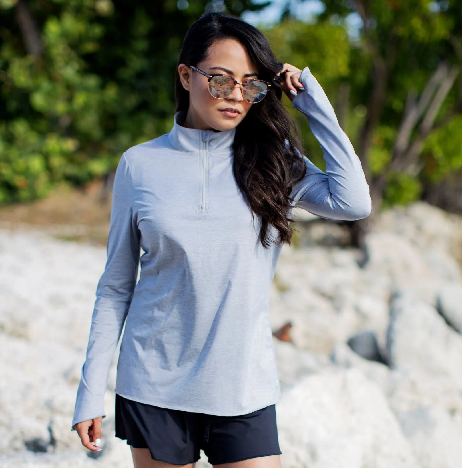 Sun Protector Half Zip Tunic - Grey Heather