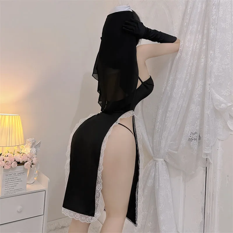 T-9181 Sexy high slit nun dress