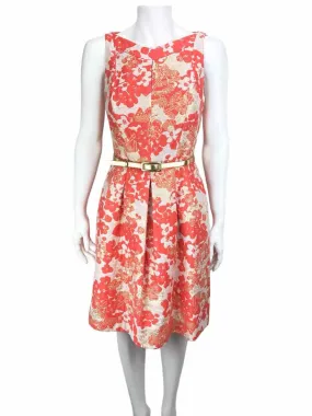 Tahari Arthur S. Levine Women's Metallic Floral Dress Coral/Ivory Size 4