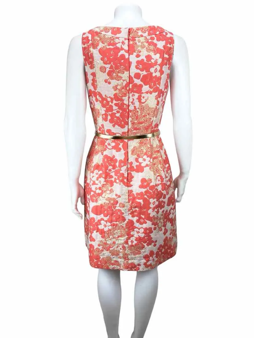 Tahari Arthur S. Levine Women's Metallic Floral Dress Coral/Ivory Size 4