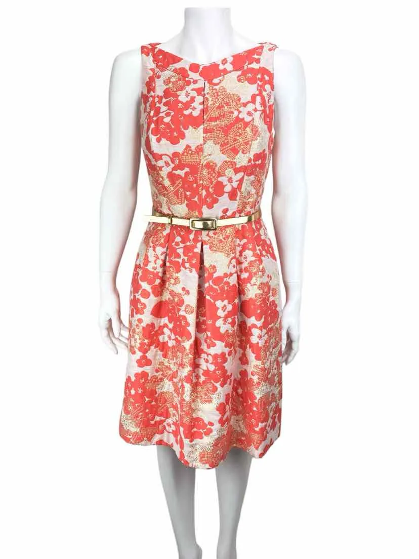 Tahari Arthur S. Levine Women's Metallic Floral Dress Coral/Ivory Size 4