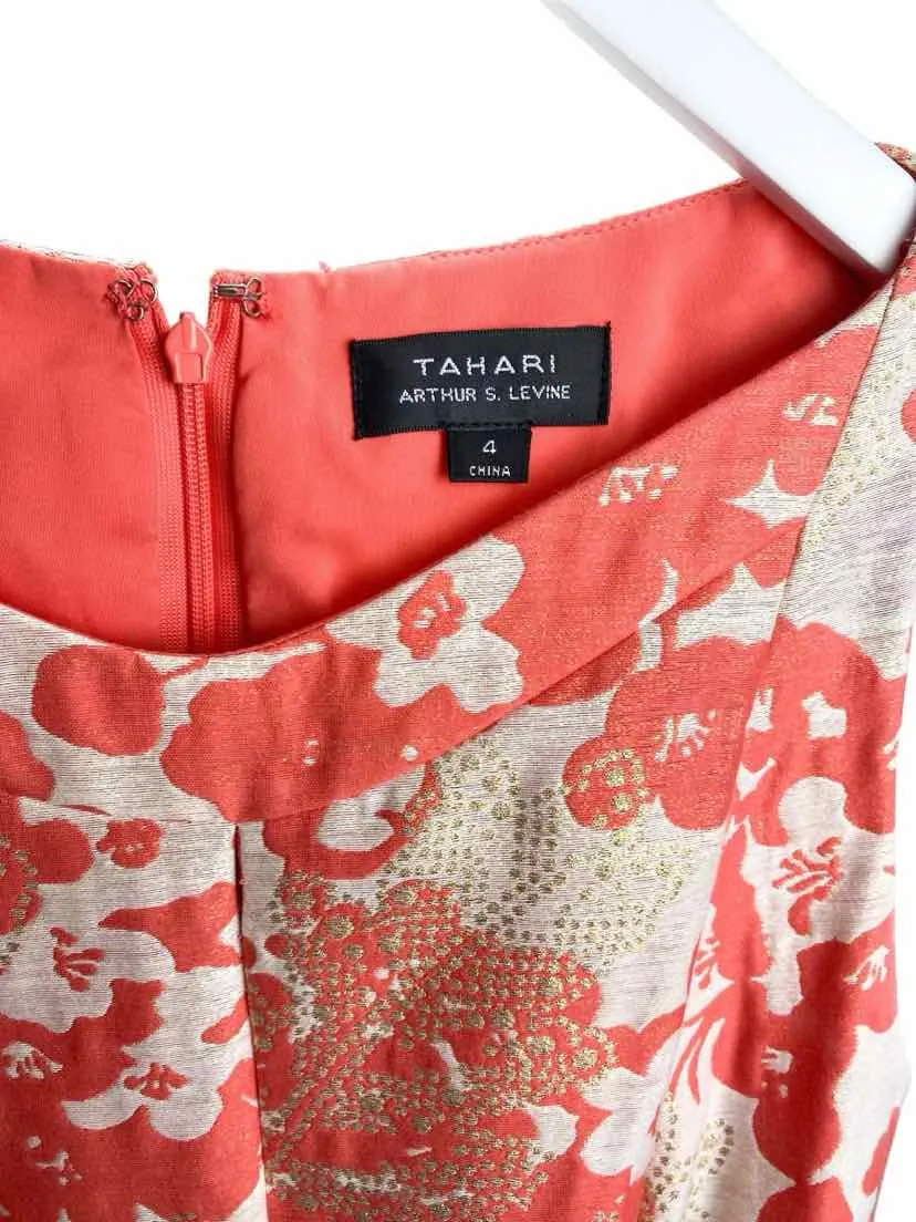 Tahari Arthur S. Levine Women's Metallic Floral Dress Coral/Ivory Size 4