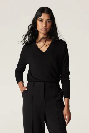 Tencel V Neck Jumper - Black