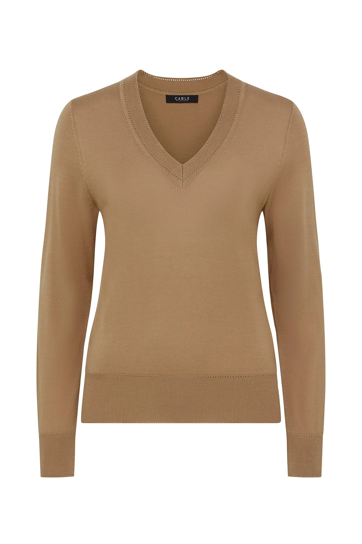 Tencel V Neck Jumper - Latte