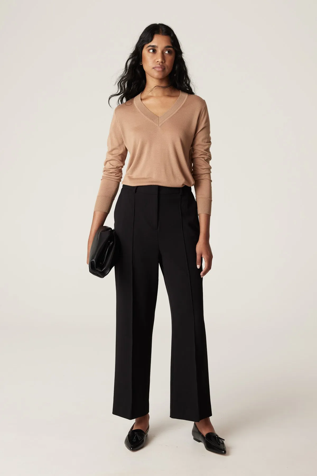 Tencel V Neck Jumper - Latte