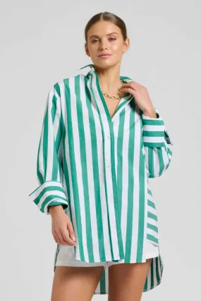 The Andrea Oversized Boyfriend Shirt | Green Wide Stripe