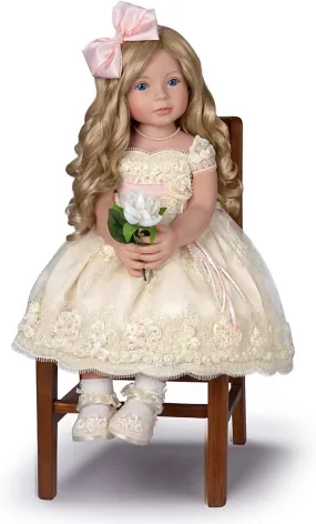 The Ashton - Drake Galleries Pearls Lace and Grace Lifelike So Truly Real® Child Girl Doll in Custom Hand Sewn Ivory Satin Dress Realistic Weighted Poseable with Soft RealTouch® Vinyl Skin 28"-Inches