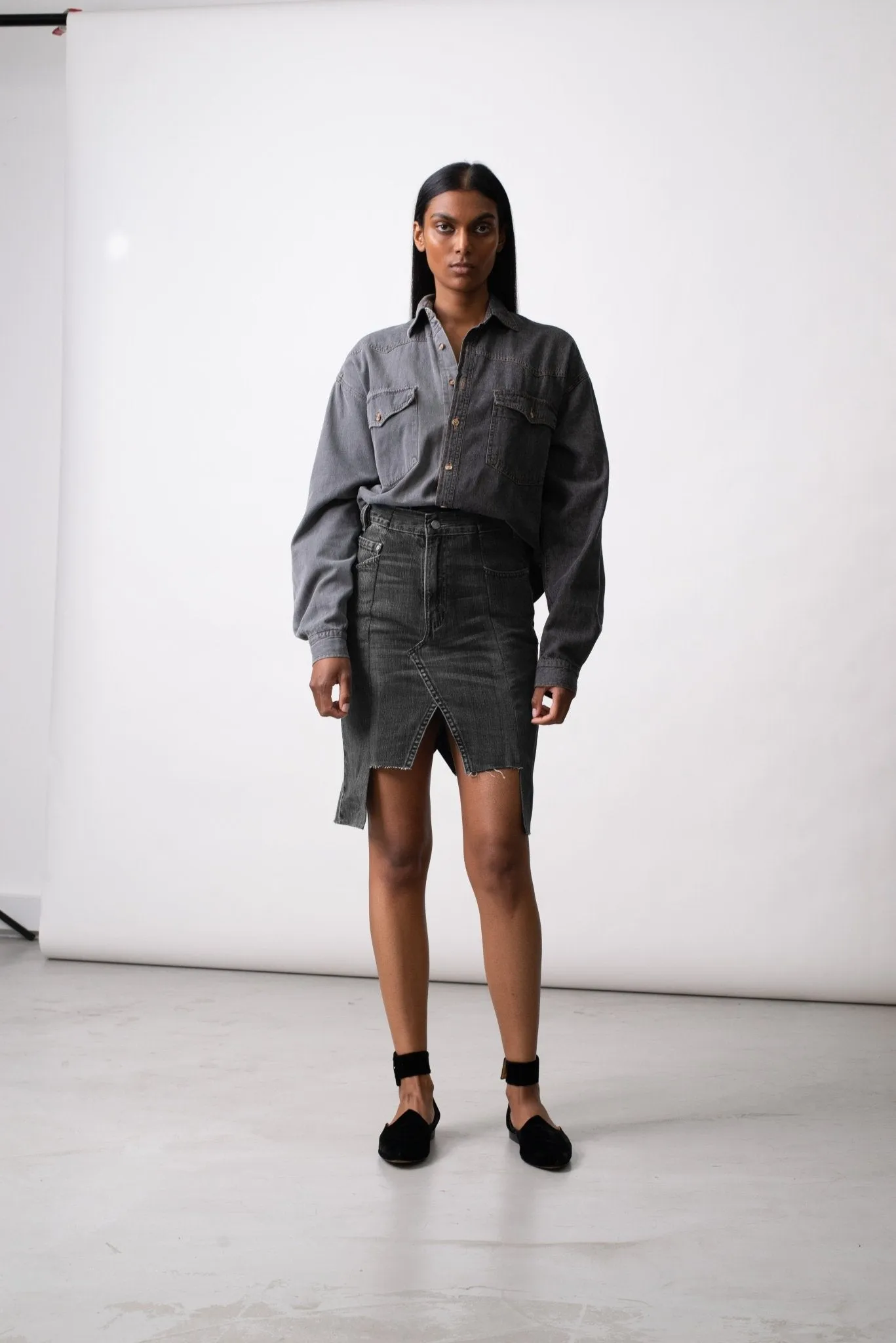 The Denim Skirt Charcoal Grey