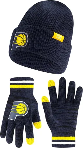 Ultra Game NBA Official Youth Super Soft Winter Beanie Knit Hat with Extra Warm Touch Screen Gloves, Indiana Pacers, Team Color|Indiana Pacers