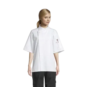 Uncommon Threads Chef Coat Short Sleeve Large White Unisex 65/35 Poly/Cotton Twill