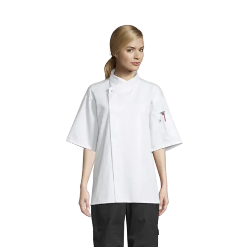 Uncommon Threads Chef Coat Short Sleeve Large White Unisex 65/35 Poly/Cotton Twill