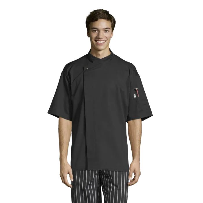 Uncommon Threads Chef Coat Short Sleeve Small Black Unisex 65/35 Poly/Cotton Twill