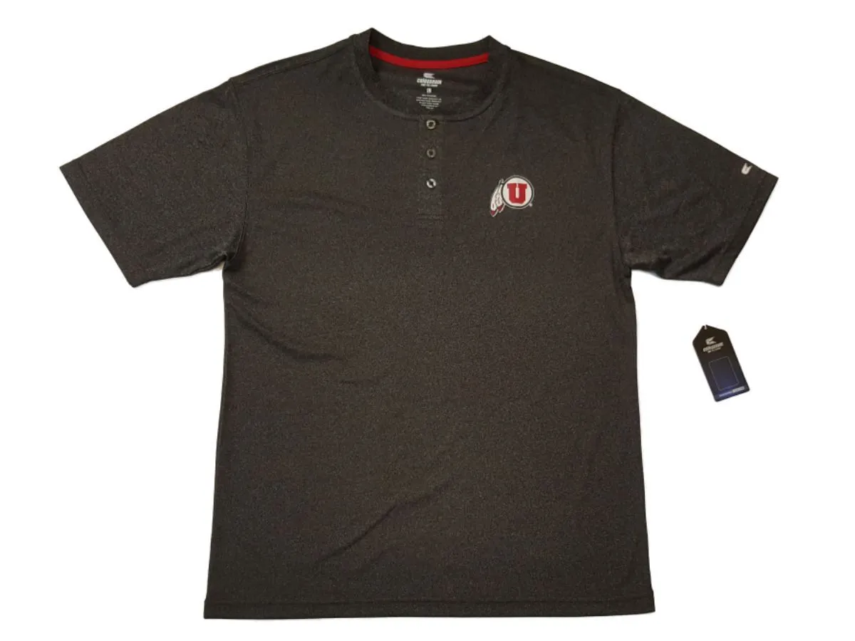 Utah Utes Colosseum Gray 3 Button Placket Performance Short Sleeve T-Shirt (L)