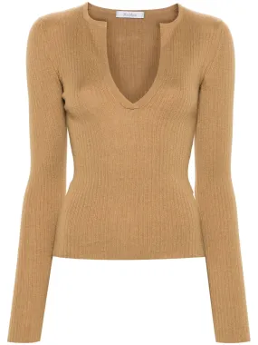 V-neck ribbed jumper