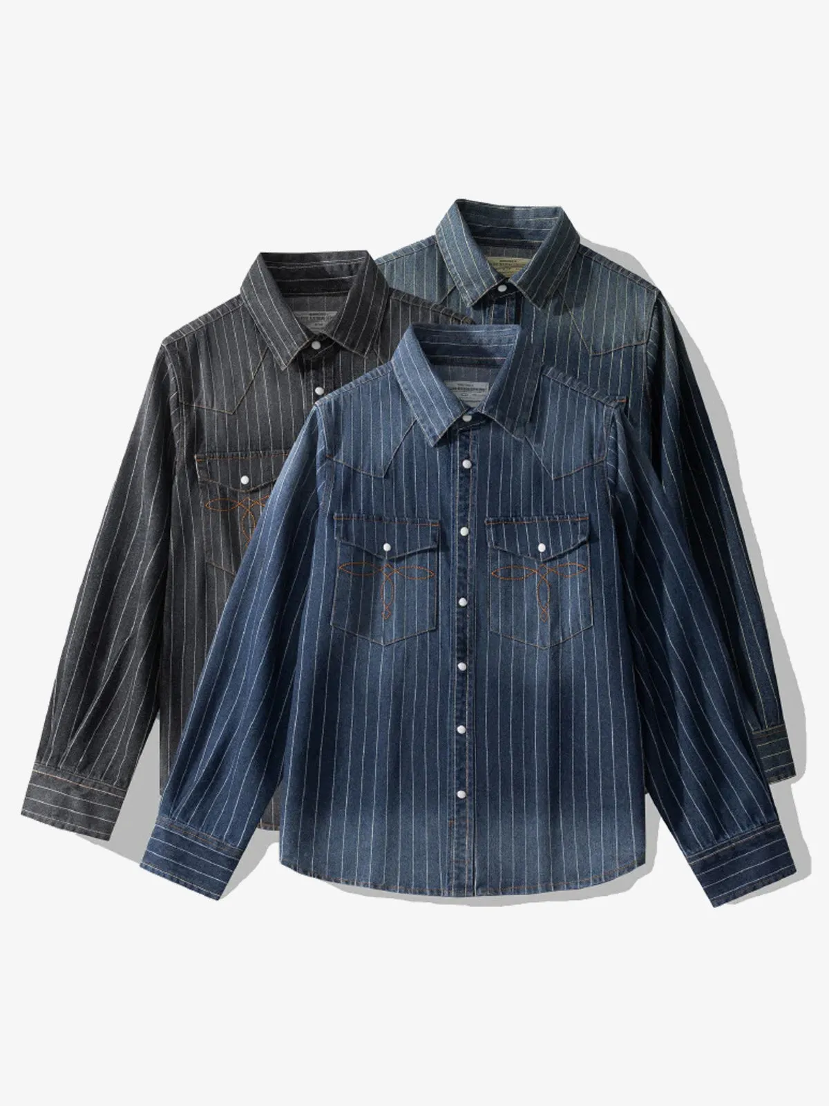 Western Yoke Wabash Stripe Denim Cotton Shirt