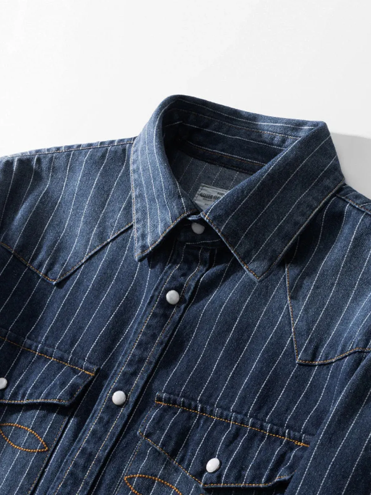 Western Yoke Wabash Stripe Denim Cotton Shirt