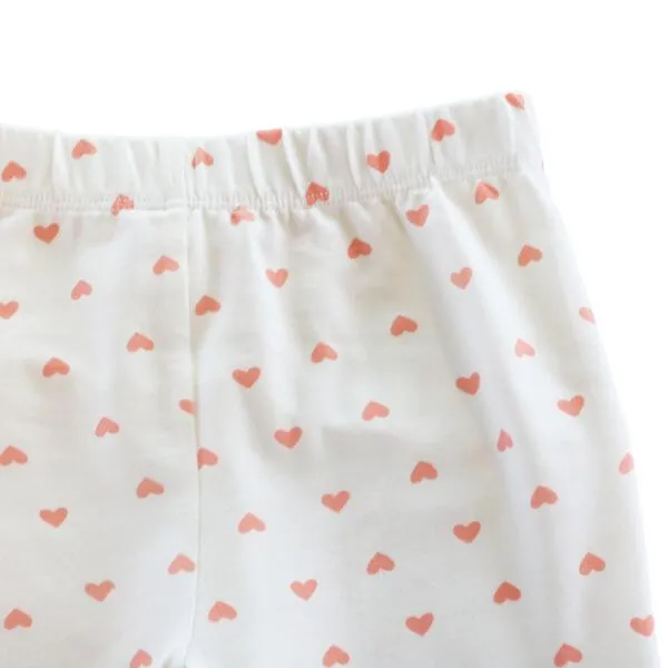 White 3/4 Leggings with Pink Mini Hearts