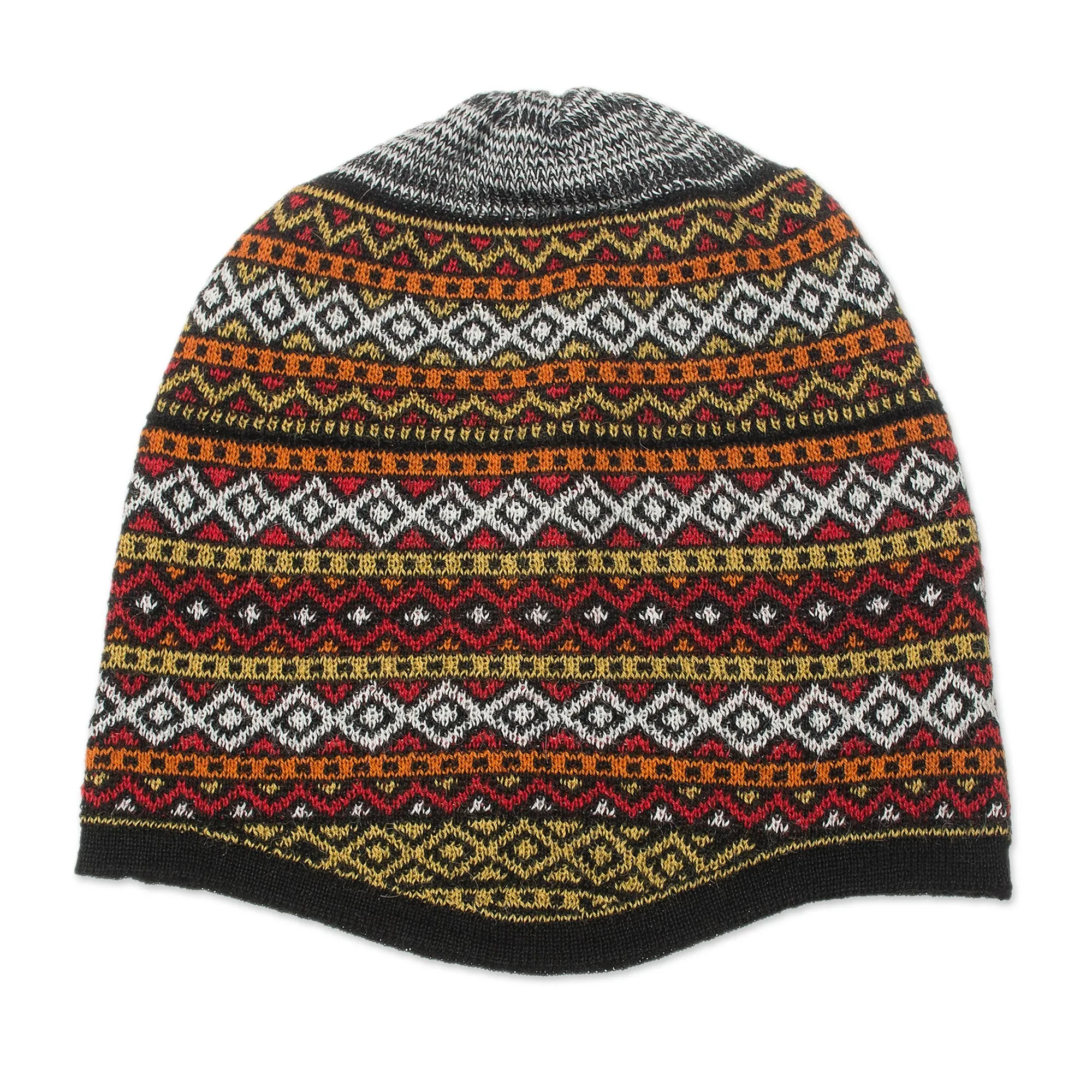 White and Multicolored Alpaca Blend Knit Hat from Peru - Bright Diamonds | NOVICA