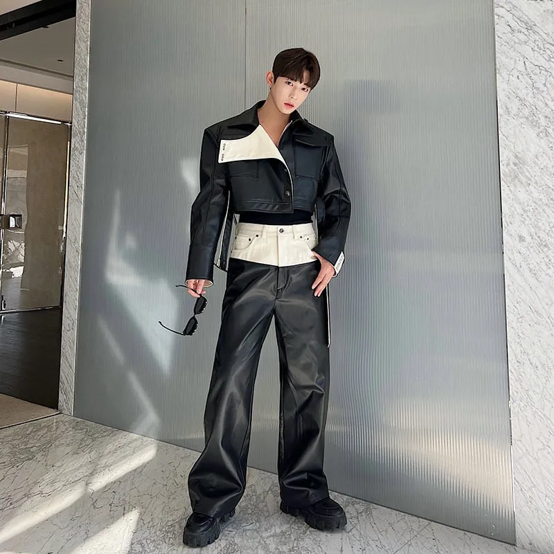 Wide Leg Leather Casual Men Pants