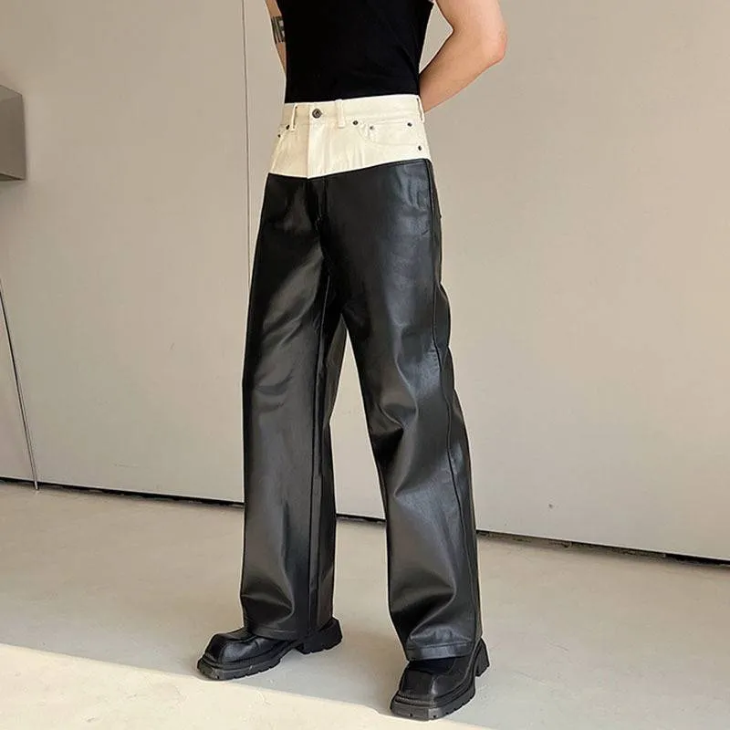 Wide Leg Leather Casual Men Pants