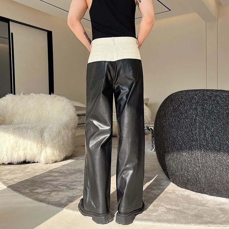 Wide Leg Leather Casual Men Pants