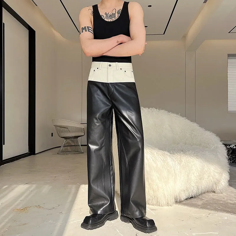 Wide Leg Leather Casual Men Pants