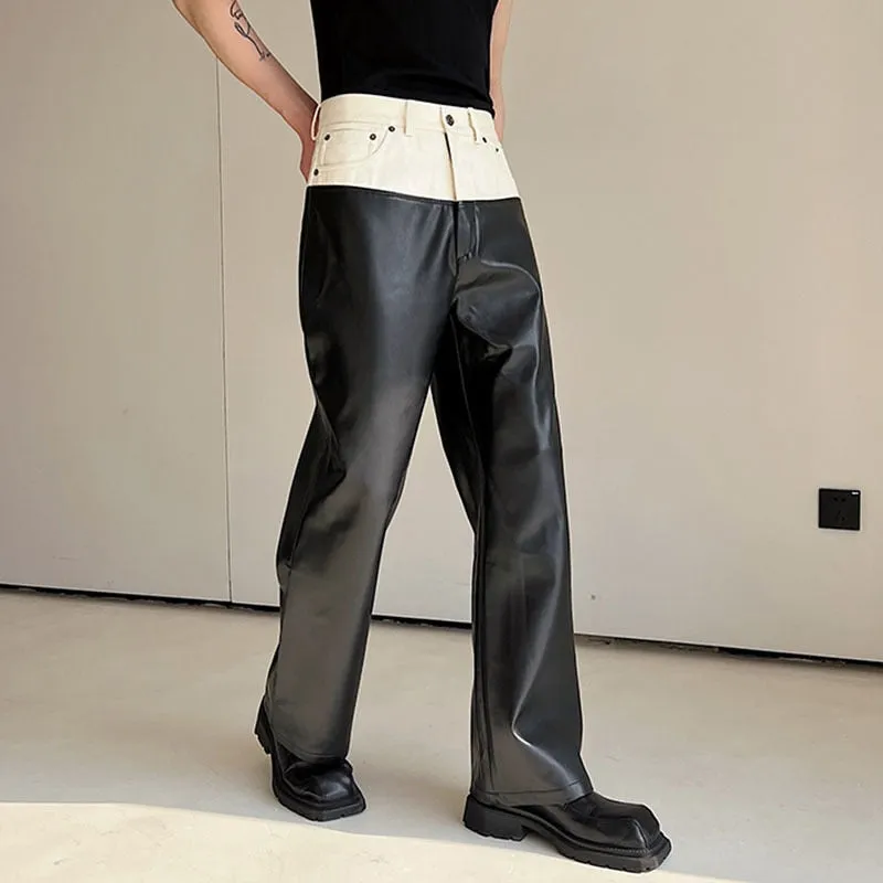 Wide Leg Leather Casual Men Pants