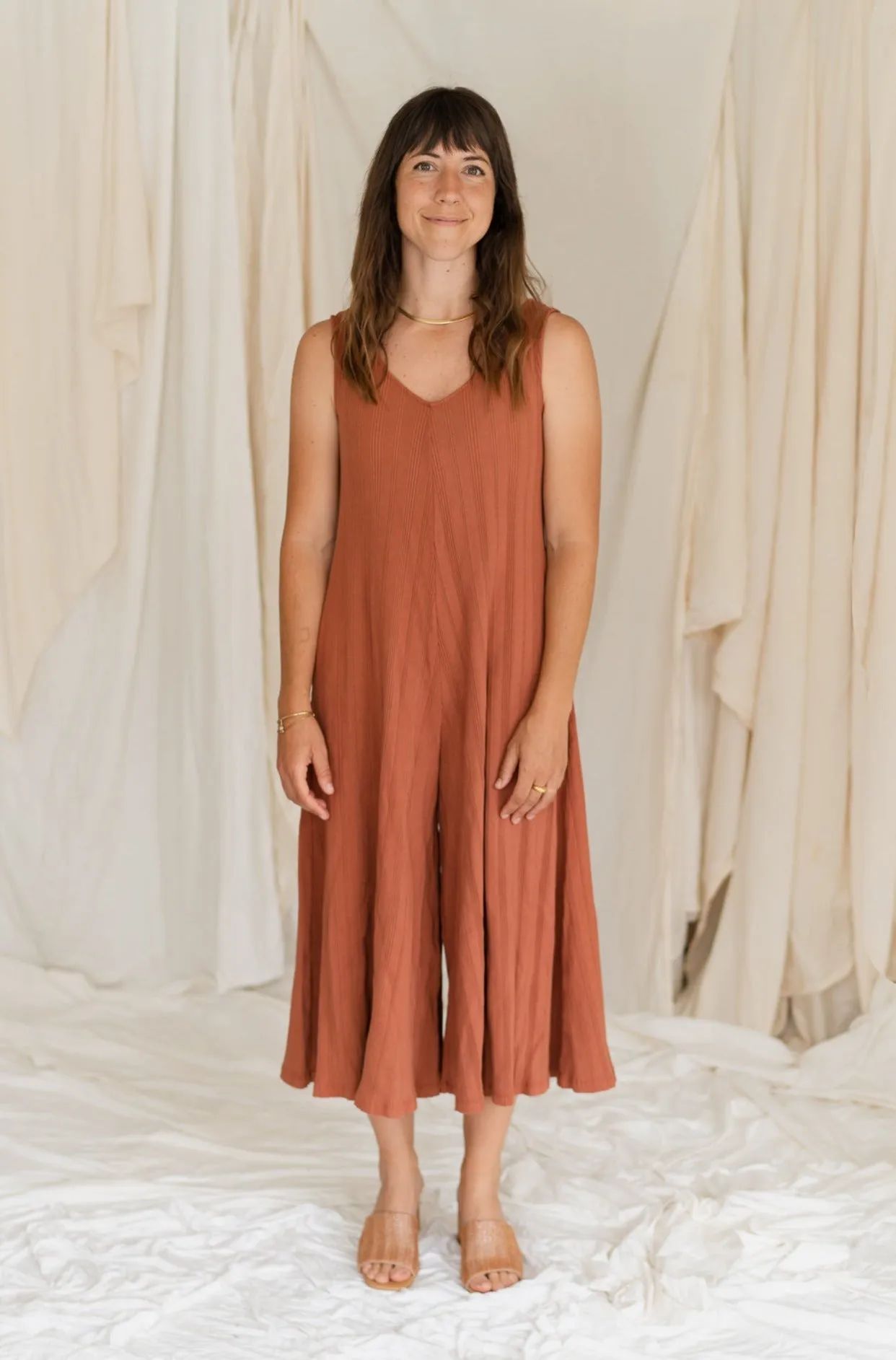 Willow Wide Rib Jumpsuit - Rust