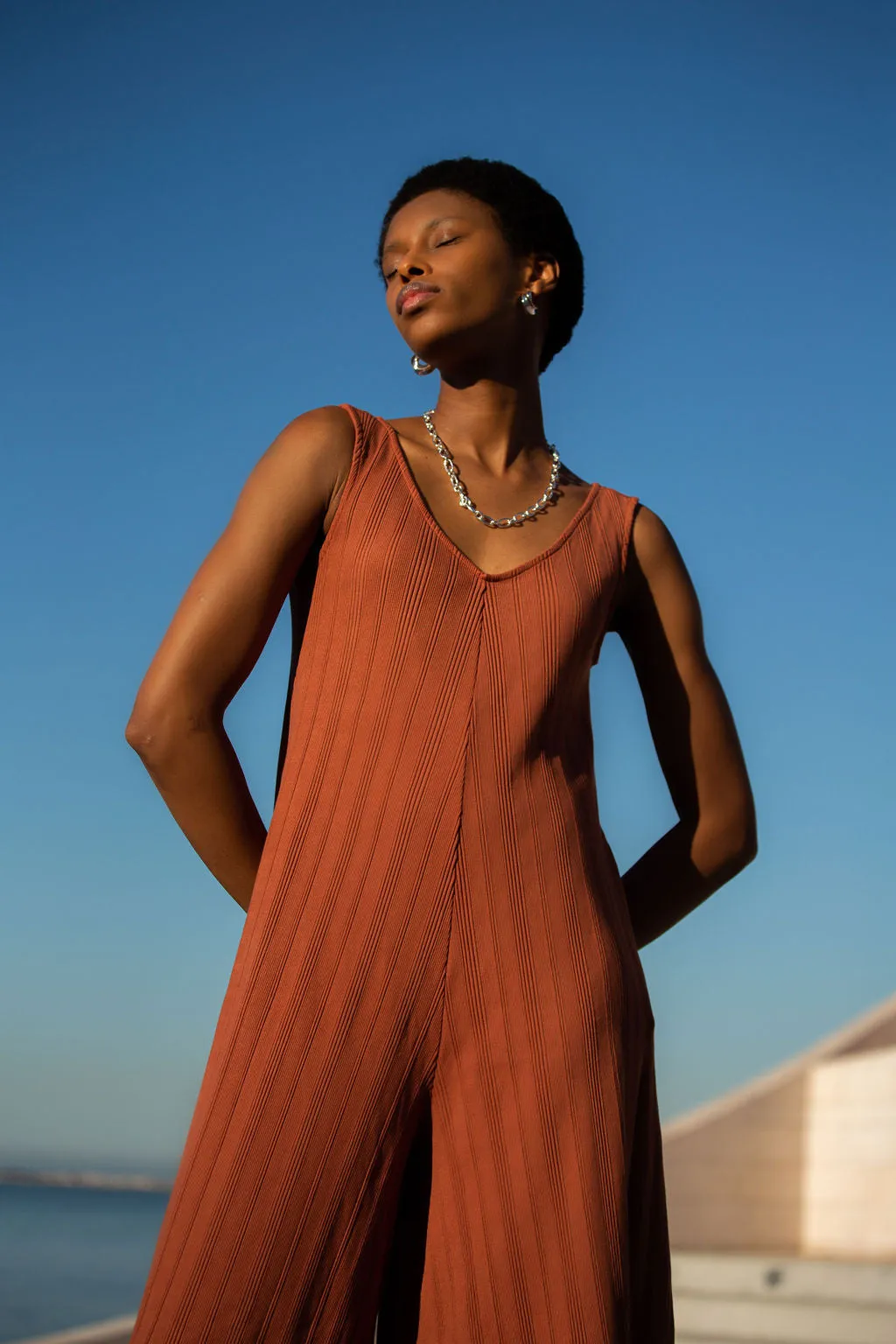 Willow Wide Rib Jumpsuit - Rust